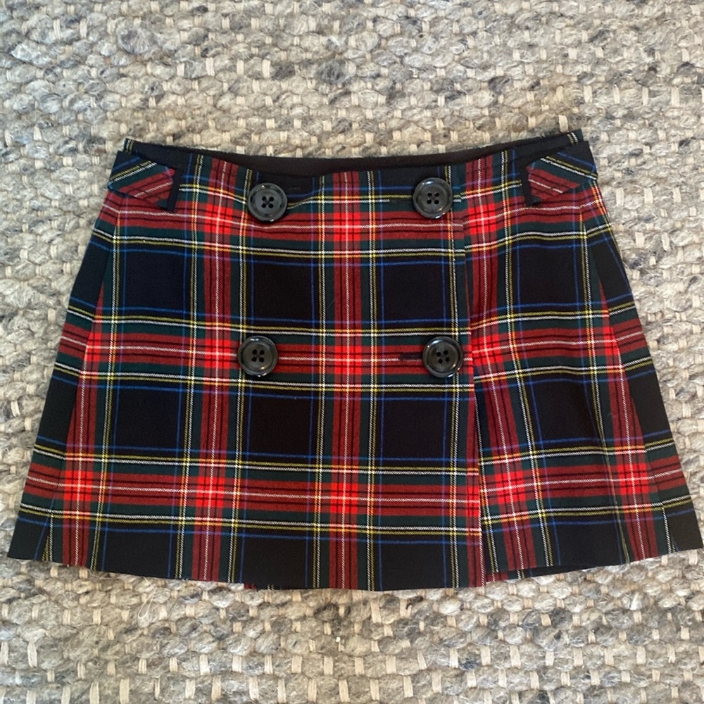 Gap Plaid Button Stretch Mini Skirt